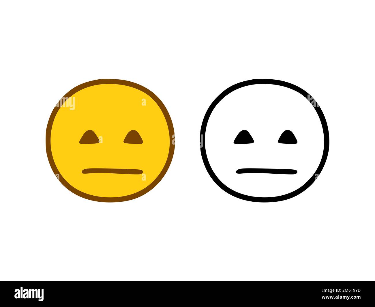 Émoticone visage triste de style Doodle isolé sur fond blanc Banque D'Images