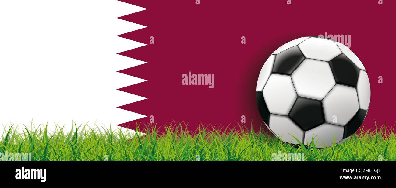 Affiche supérieure drapeau Qatar Grass Side football Banque D'Images