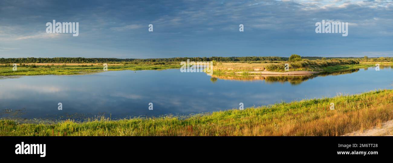 Paysage pastoral sur les rives de la rivière en Biélorussie Banque D'Images