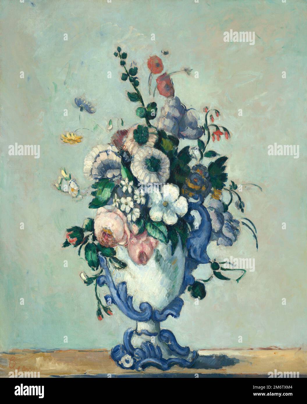 Fleurs dans un vase rococo peint par l'impressionniste français Paul Cézanne en 1876 Banque D'Images