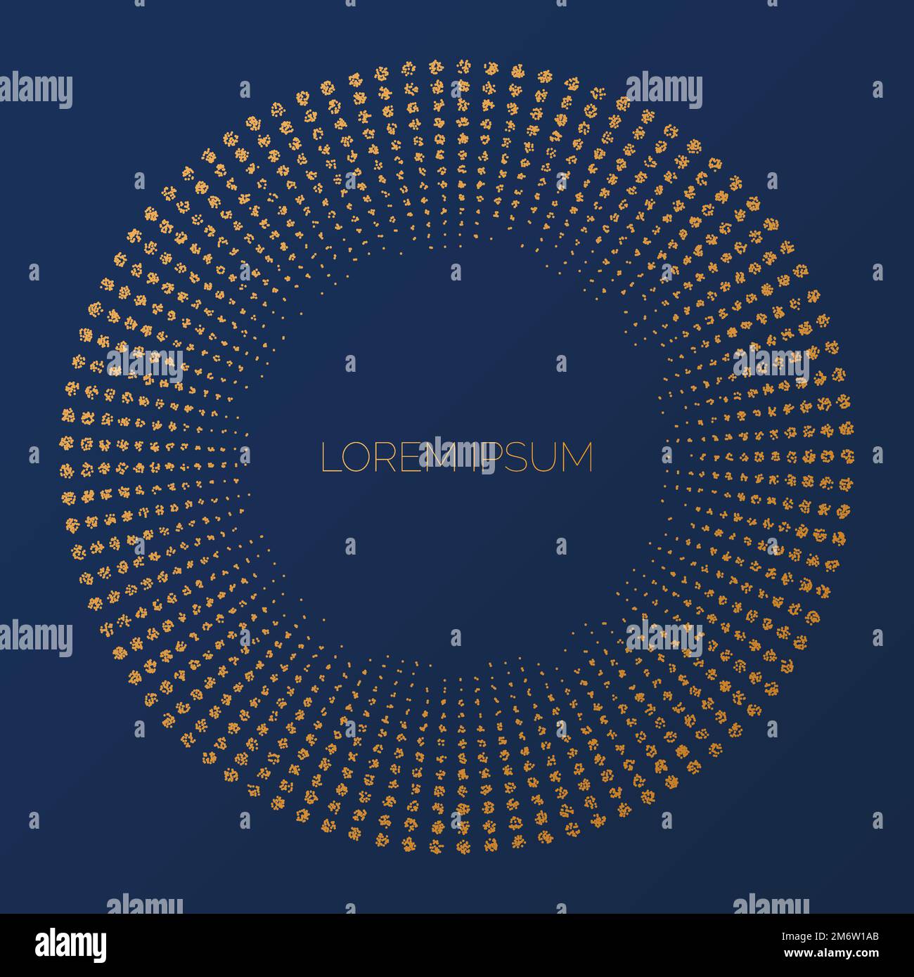 Cadre en cercle doré. Bordure ronde en relief dorée. Badge aux effets brillants. Arrière-plan rétro brillant à crépi. Motif à pois dorés de luxe. Illustration de Vecteur