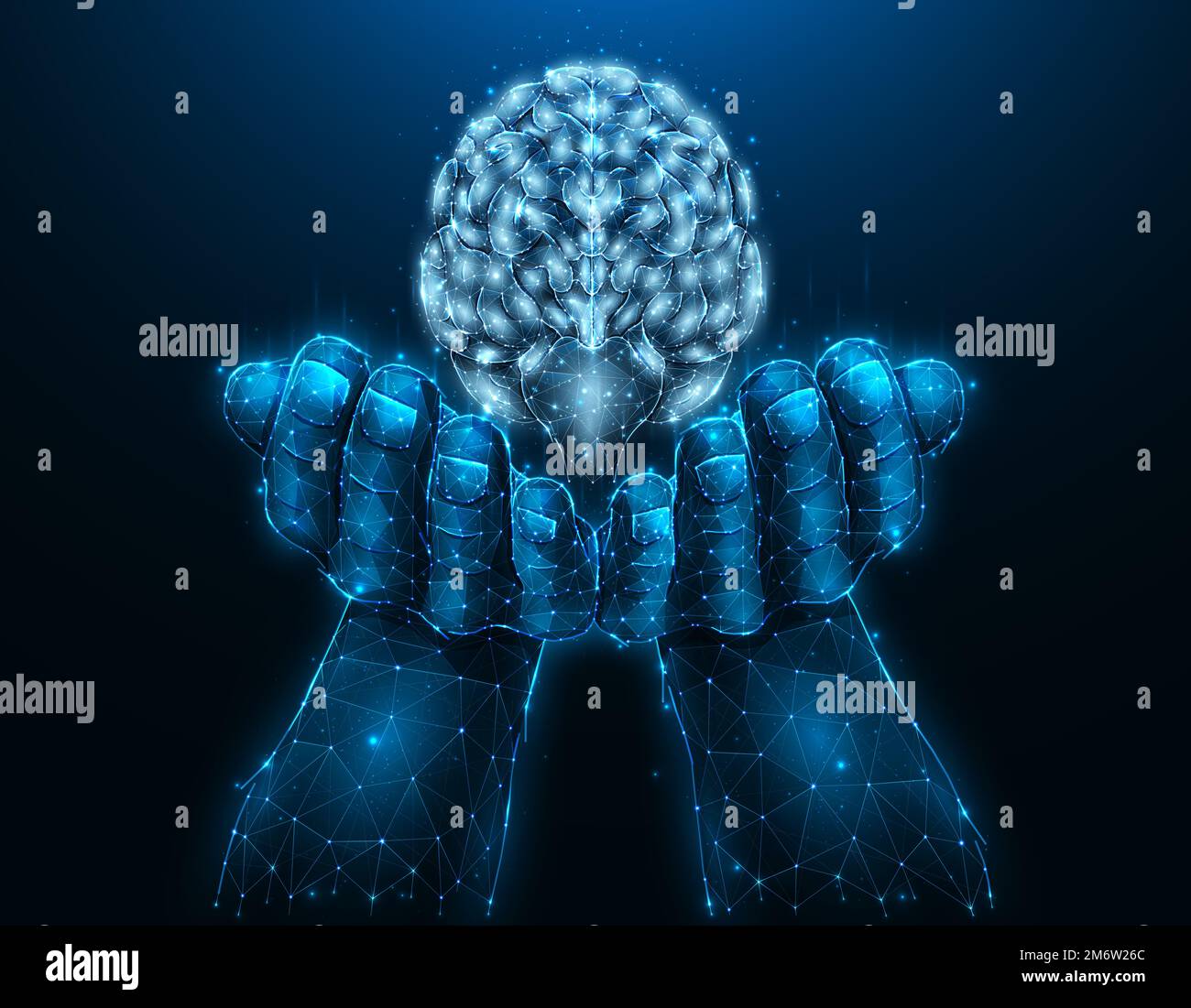 Illustration vectorielle polygonale d'une main avec un cerveau humain. Donneur faible poly art. Concept de don d'organes. Bannière médicale, modèle Banque D'Images