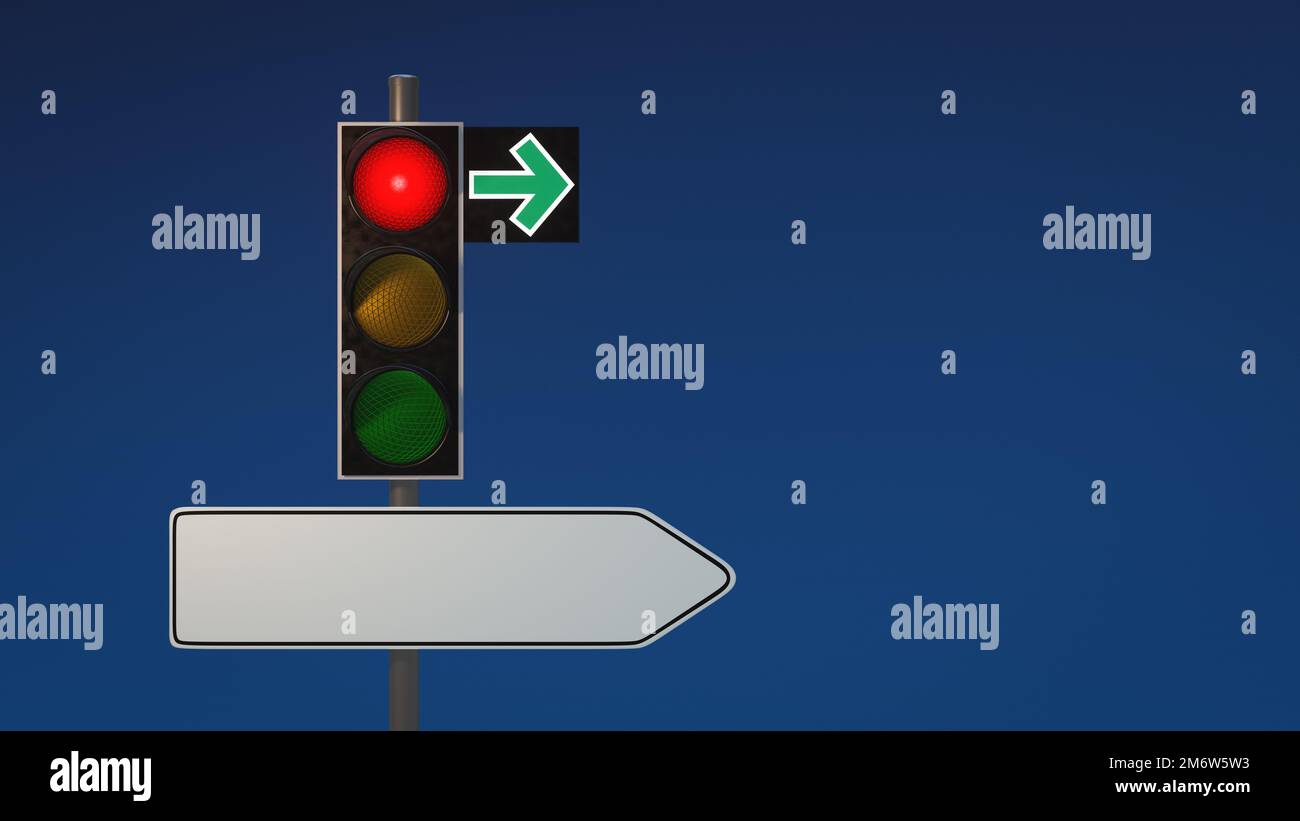 Le feu de circulation s'allume en rouge avec des flèches et un espace pour le texte Banque D'Images