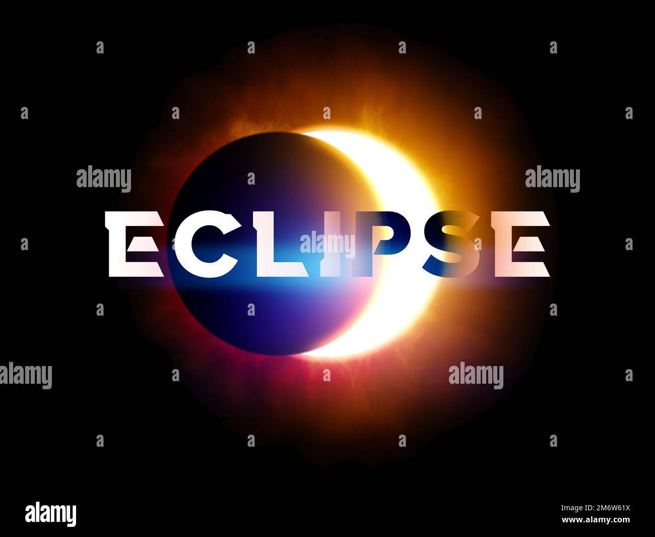 éclipse solaire avec éclipse de lettrage Banque D'Images