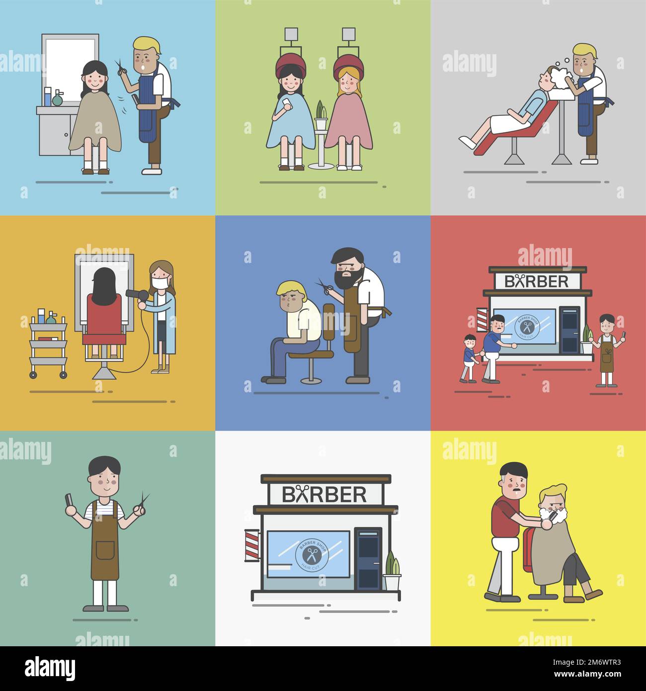 Jeu d'illustrations de vecteur de magasin de coiffure Illustration de Vecteur