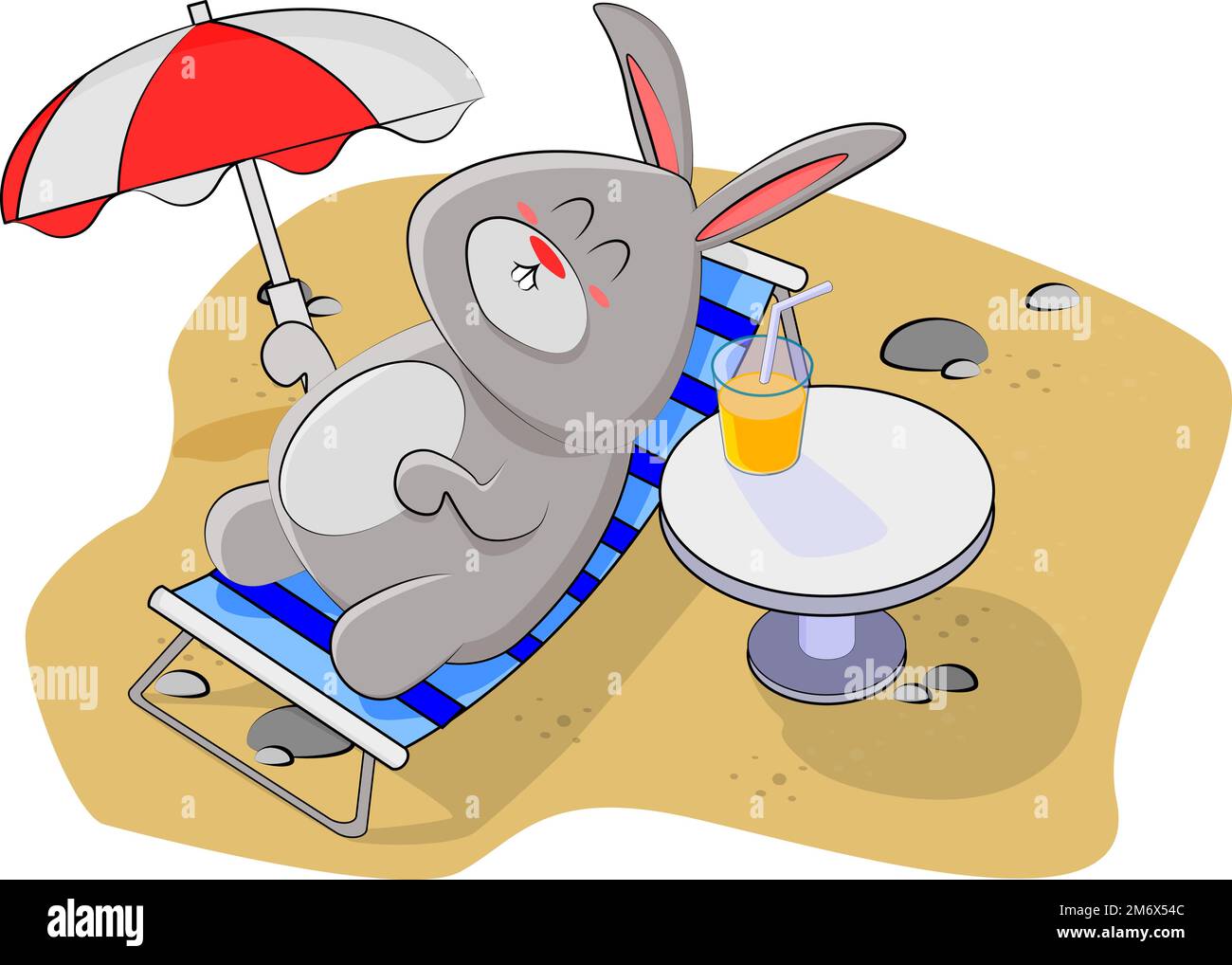 joli petit lapin reposant sur un transat et sirotant une boisson fraîche par temps chaud Illustration de Vecteur