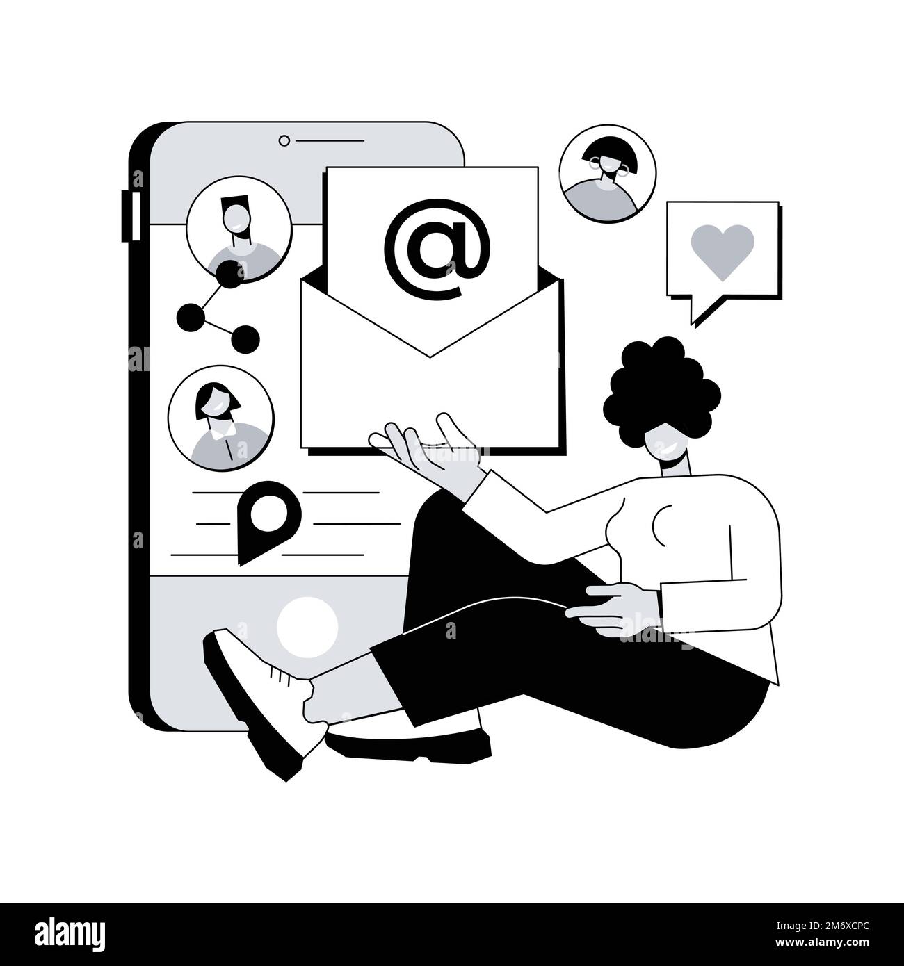 Illustration du vecteur de concept abstrait de marketing par e-mail. Service de newsletter par e-mail, message personnalisé, se connecter à un client, outil d'envoi automatisé, Illustration de Vecteur