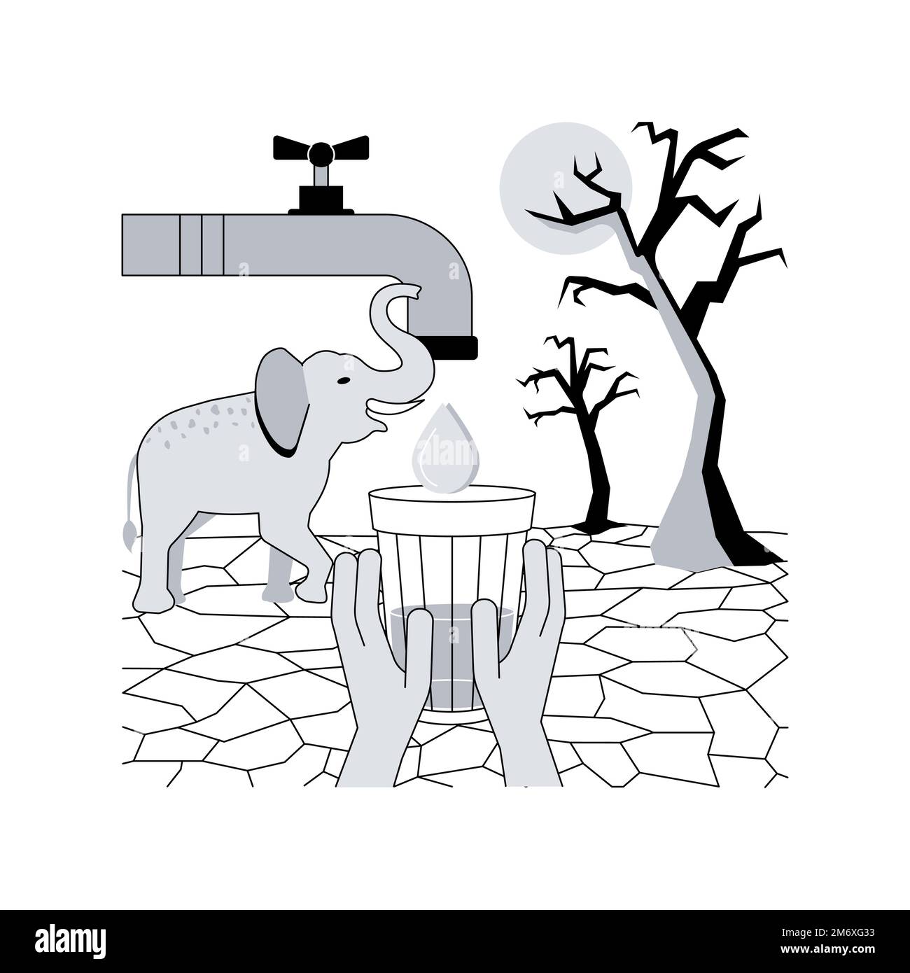 Absence d'illustration abstraite de vecteur de concept d'eau douce. Contamination de l'eau potable, manque de services d'assainissement, sécheresse, pénurie d'eau douce, Illustration de Vecteur