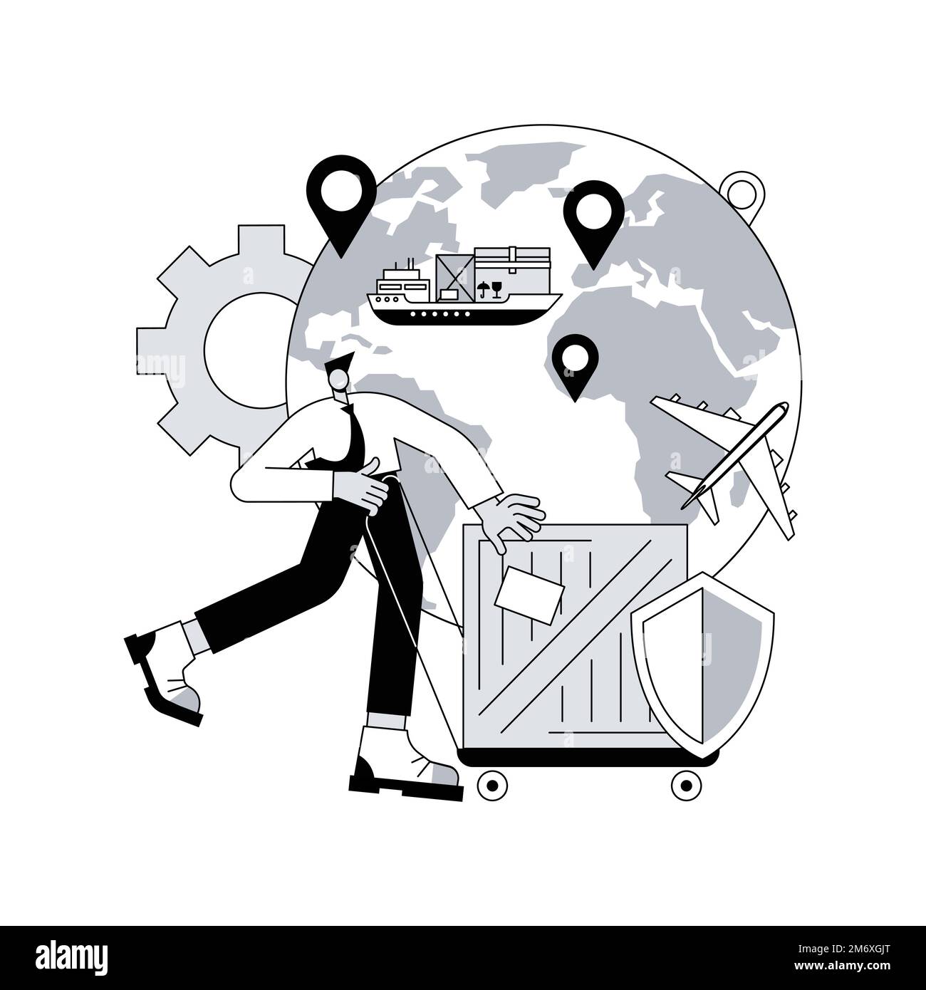 Illustration du vecteur de concept abstrait de l'expédition internationale. Expédition prioritaire internationale, livraison mondiale assurée, service de poste, système de fret Illustration de Vecteur