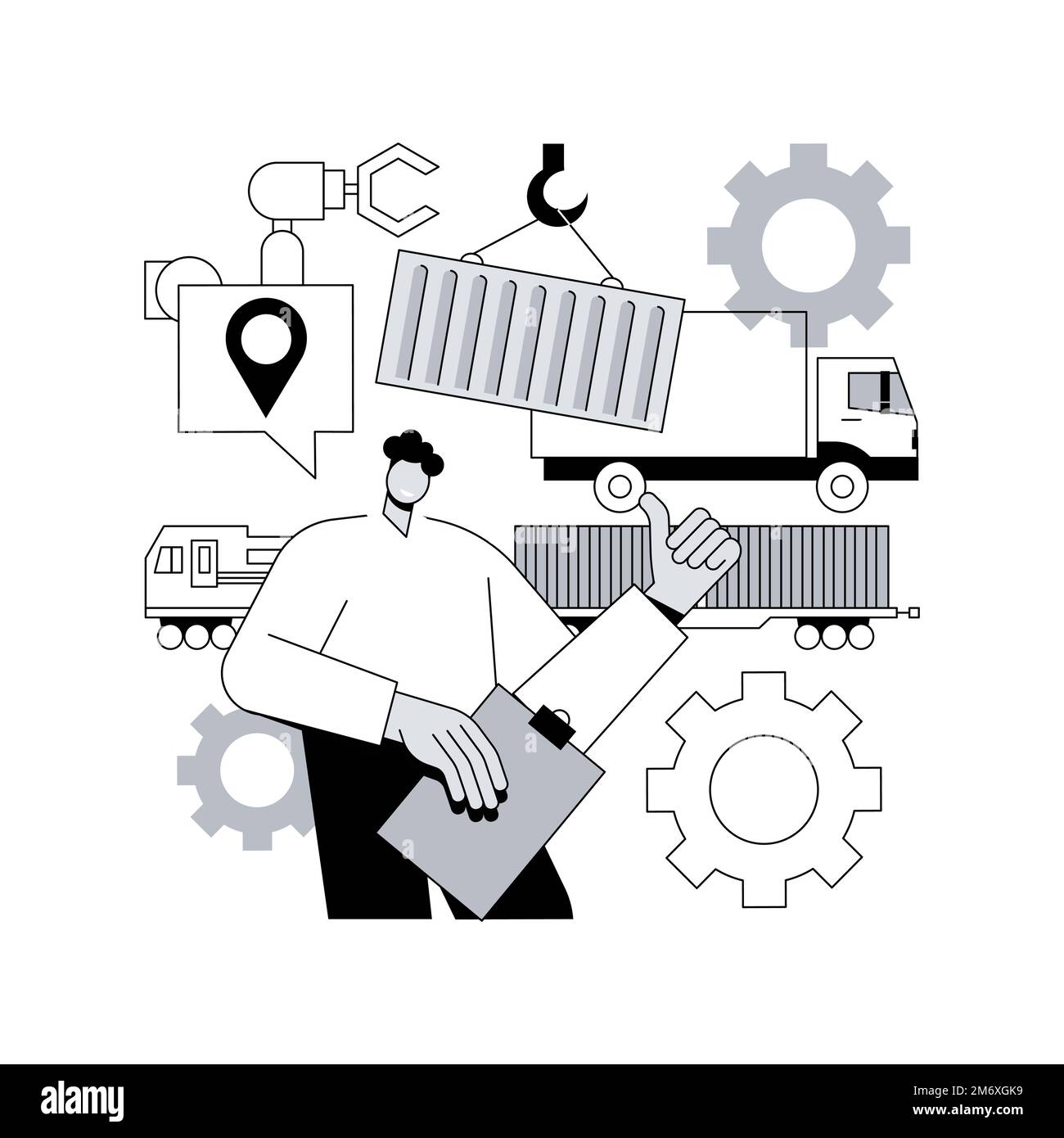 Illustration du vecteur de concept abstrait de transport de conteneur. Conteneur industriel fret, transport logistique, grue ascenseurs caisse, chargement de navire, fr Illustration de Vecteur