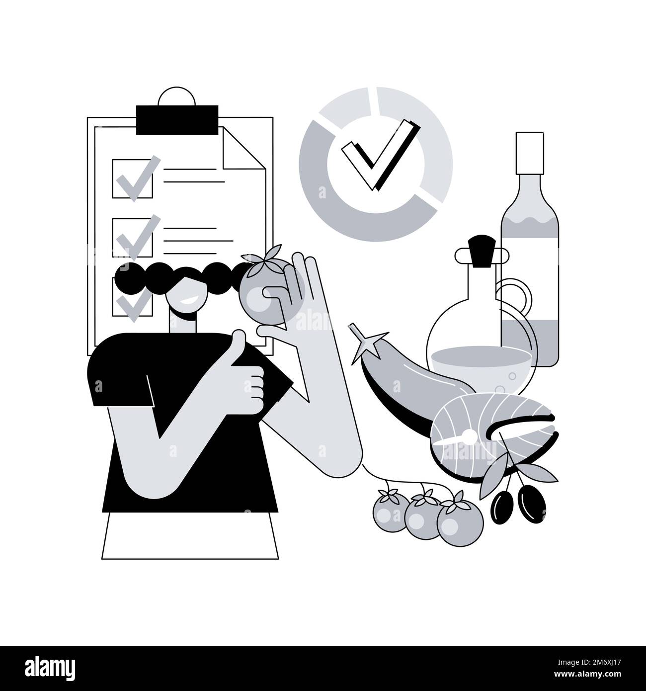 Illustration vectorielle du concept abstrait du régime méditerranéen. Programme d'alimentation saine, menu méditerranéen, plan de nutrition, cuisine maison, nourriture biologique, frais i Illustration de Vecteur