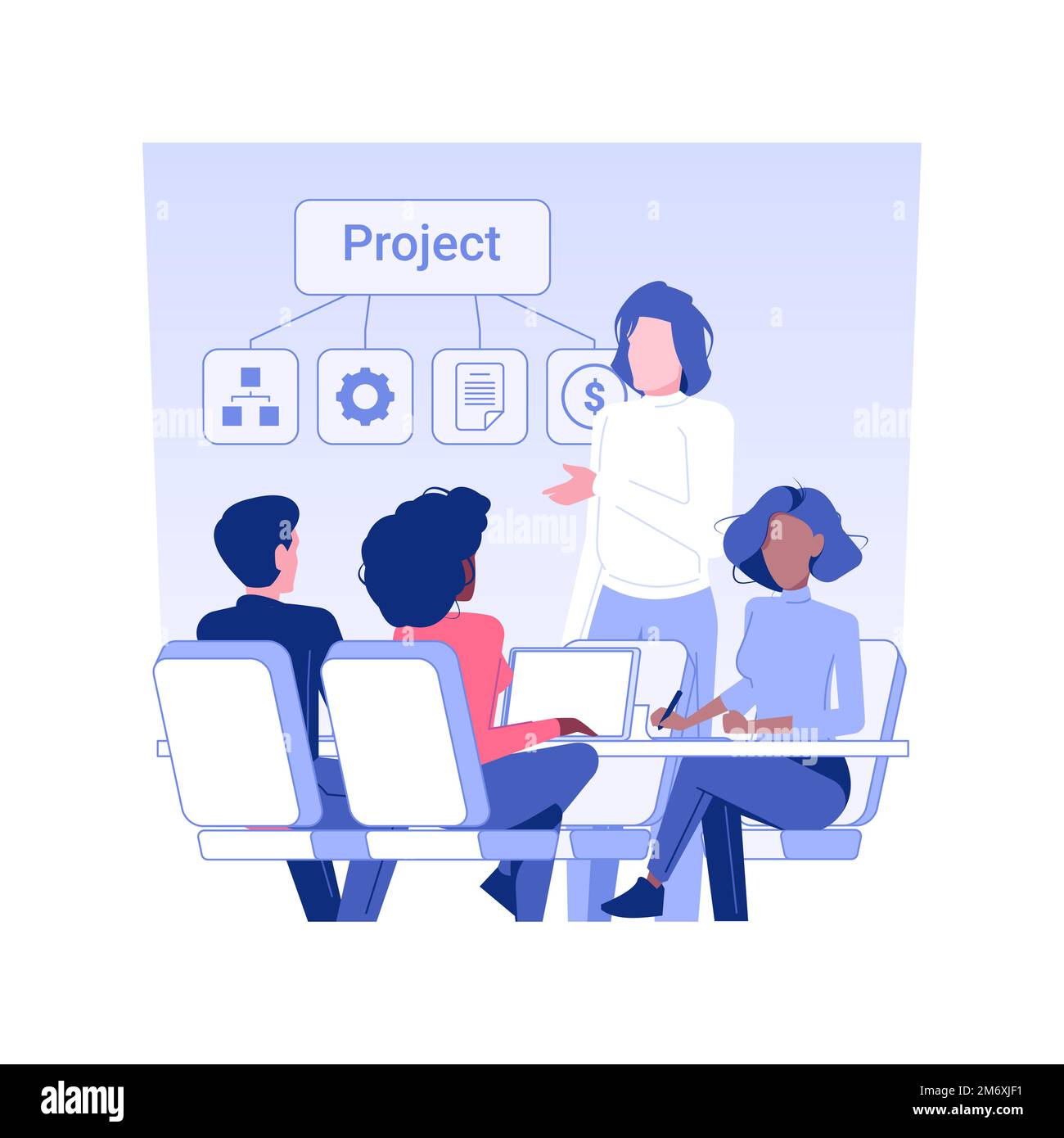 Illustration du vecteur de concept isolé de communication de leadership. Collègues discutant du nouveau projet, des discussions sur le leadership, de l'étiquette commerciale, de la cu Illustration de Vecteur