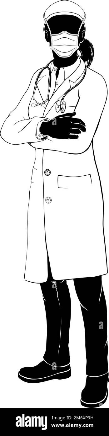 Médecin femme masque PPE Silhouette Illustration de Vecteur