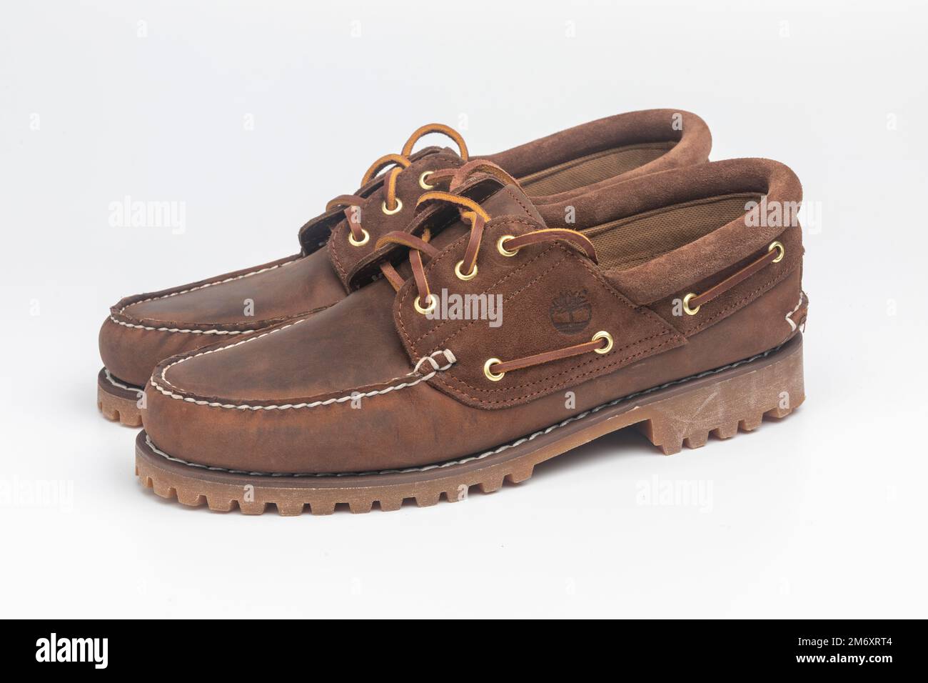Une paire de chaussures Timberland pour bateau pleine fleur Banque D'Images