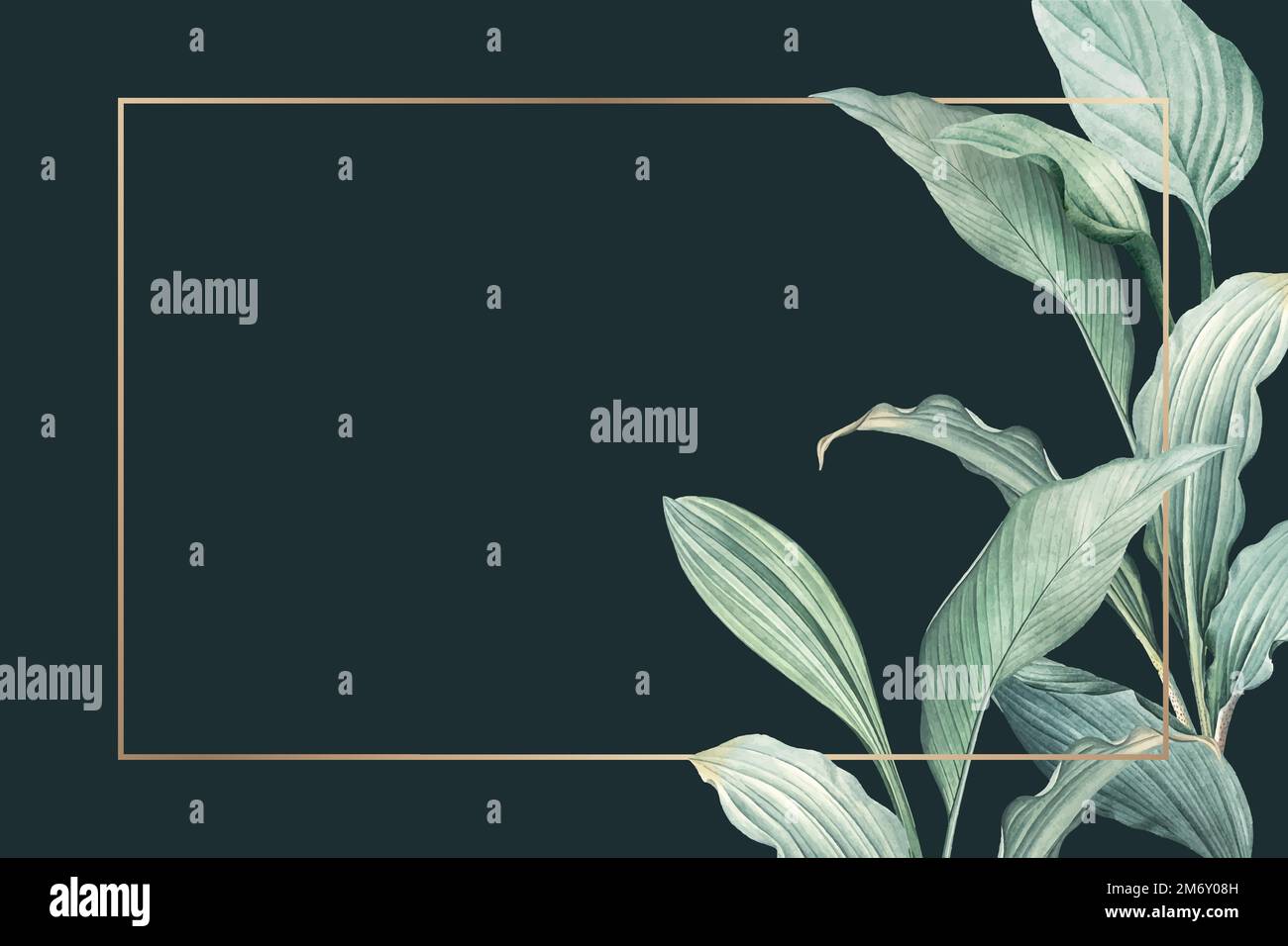 Cadre doré sur un vecteur de fond de feuilles tropicales dessiné à la main Illustration de Vecteur