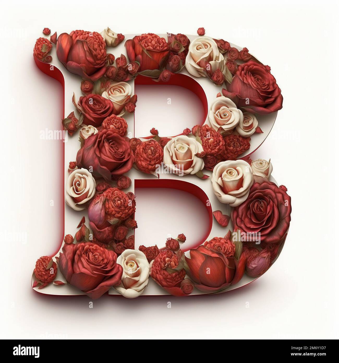Lettre B remplie de roses rouges et blanches nature Floral parfait pour la Saint-Valentin 2023 Banque D'Images
