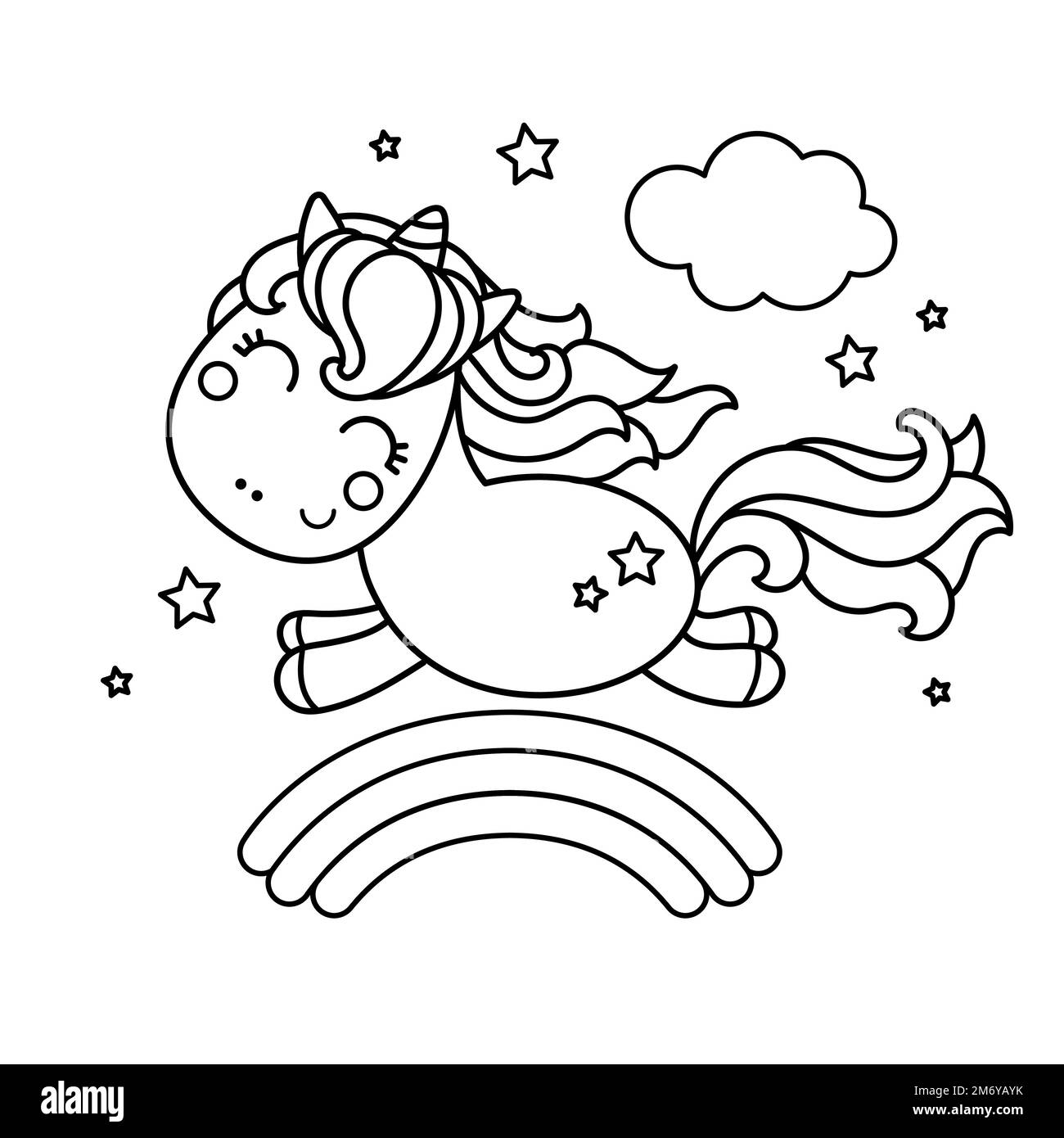 Adorable licorne de poney de course à pied. Image linéaire noir et blanc. Vecteur Illustration de Vecteur