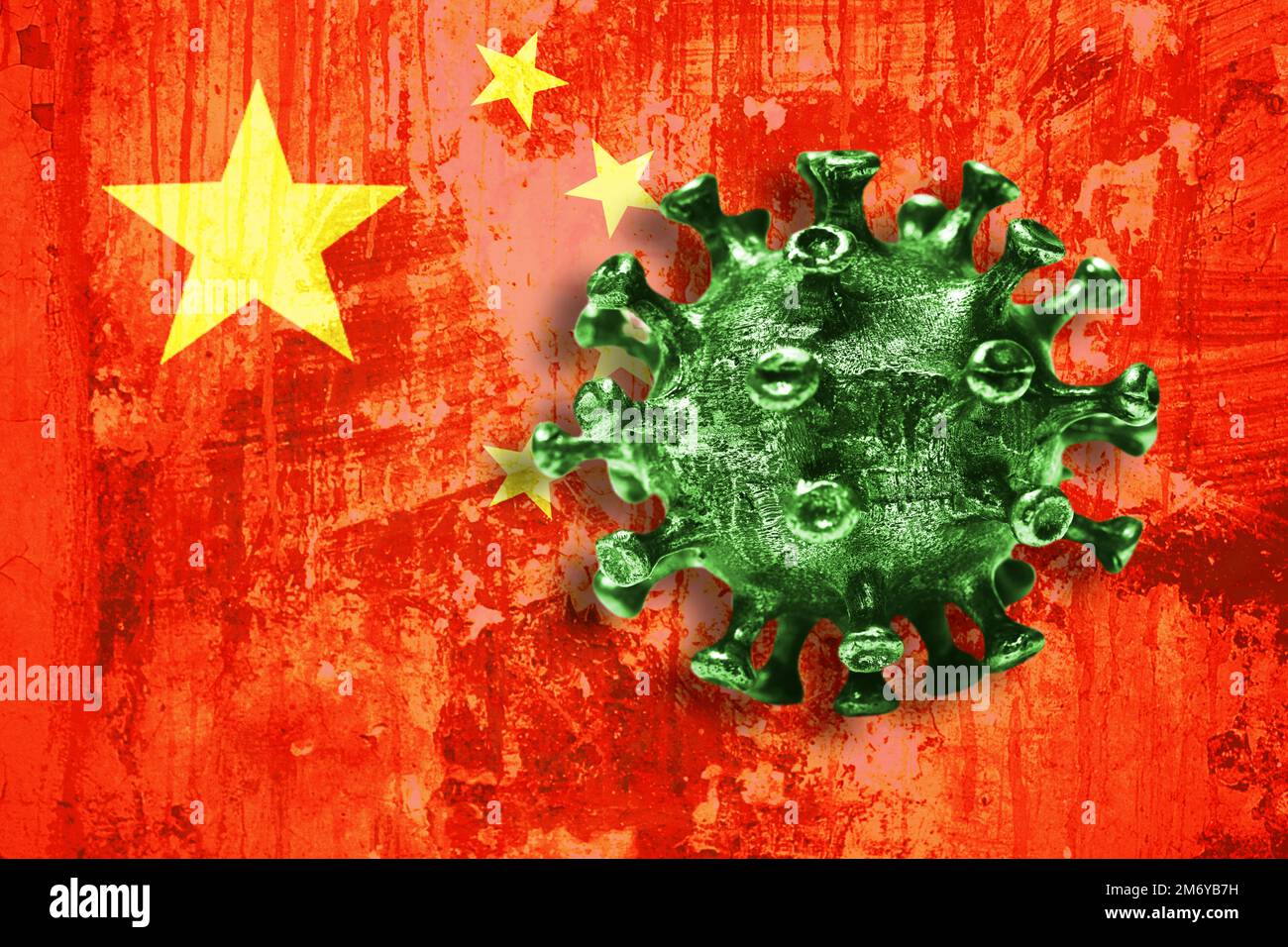 Coronavirus devant le drapeau de la Chine Banque D'Images