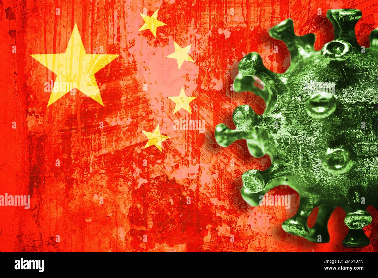 Coronavirus devant le drapeau de la Chine Banque D'Images