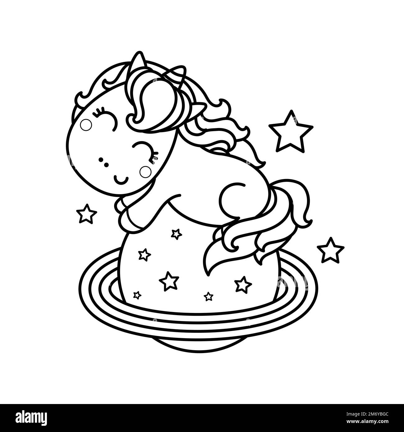 licorne sur la planète. Image linéaire noir et blanc. Vecteur Illustration de Vecteur