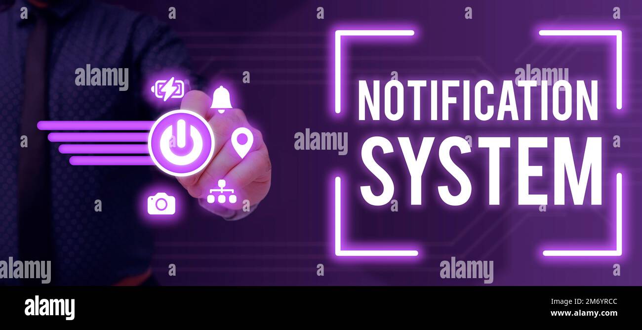 Système de notification de texte d'écriture. Approche commerciale n'oubliez pas d'être connecté réseaux sociaux Banque D'Images