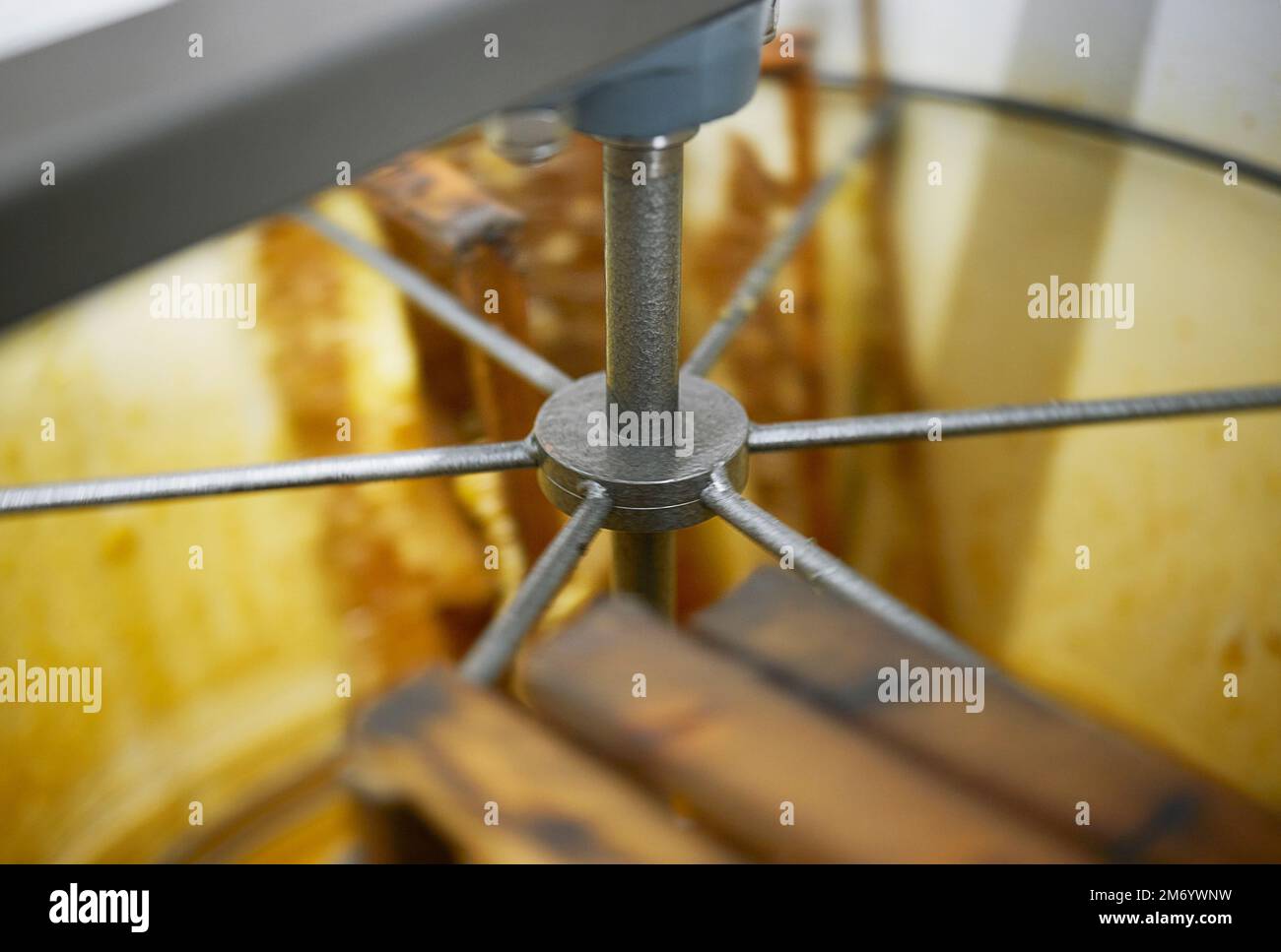 Production de miel, machines de récolte et fabrication pour l'agriculture, l'apiculture et l'industrie durable. Usine, entrepôt et nourriture pour la santé Banque D'Images