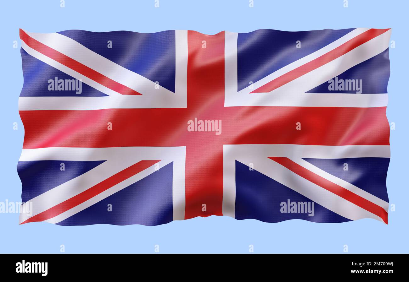 Drapeau national officiel de la Grande-Bretagne, agitant dans le vent. 3D illustration du drapeau du Royaume-Uni, texture satinée en soie de Union Jack, isolée sur abstrait Banque D'Images