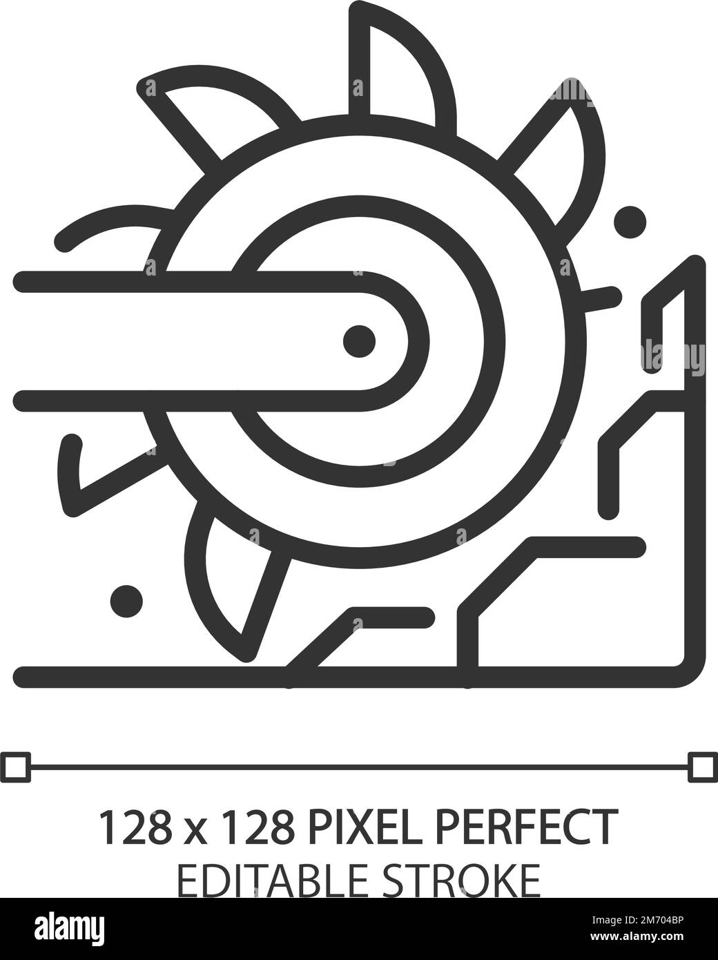 Icône linéaire pixel Perfect de pelle hydraulique à roue de godet Illustration de Vecteur