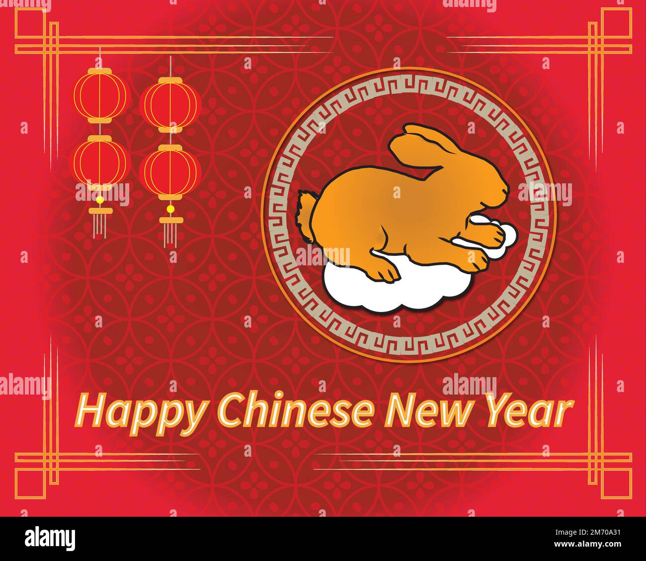 Bonne année chinoise 2023, année du lapin. Le fond rouge de tempalte contient le zodiaque de lapin des Chinois et de la lanterne. Illustration de Vecteur