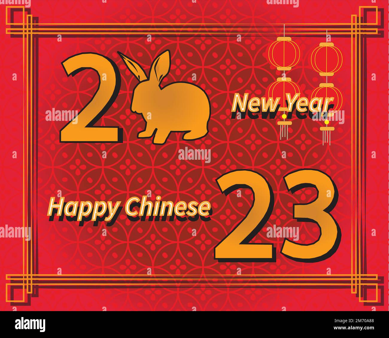 Bonne année chinoise 2023, année du lapin. Le fond rouge de tempalte contient le zodiaque de lapin des Chinois et de la lanterne. Illustration de Vecteur
