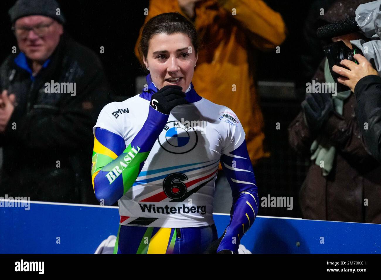 WINTERBERG, ALLEMAGNE - JANVIER 6 : Nicole Rocha Silveira du Brésil concourra au Skeleton féminin lors de la BMW IBSF Bob & Skeleton World Cup à la Veltins-EisArena sur 6 janvier 2023 à Winterberg, Allemagne (photo de Patrick Goosen/Orange Pictures) Banque D'Images