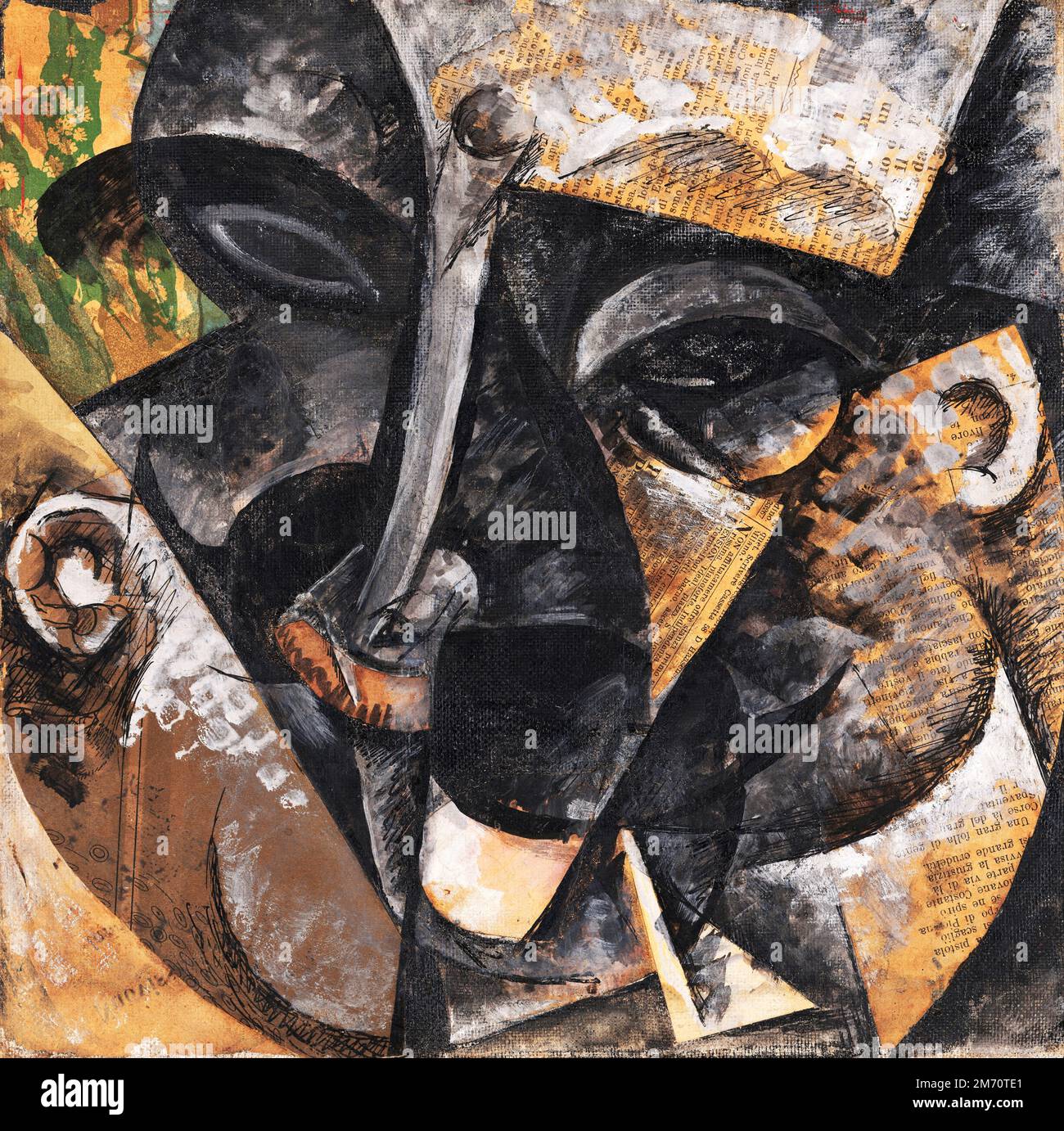Dinamismo di una testa d'uomo (dynamisme de la tête d'un homme) par Umberto Boccioni (1882-1916), encre et collage sur toile, 1915 Banque D'Images