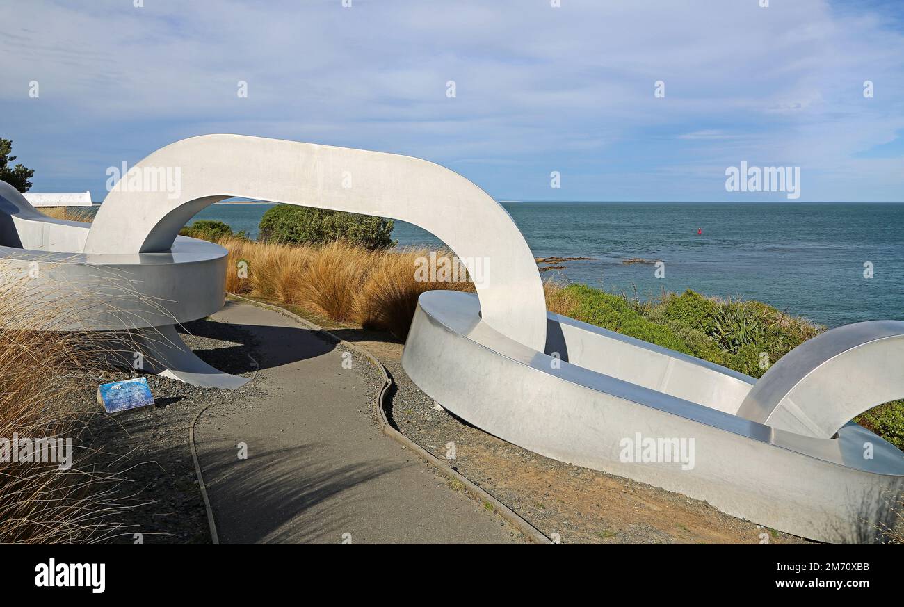 Sculpture en chaîne - Stirling point, Nouvelle-Zélande Banque D'Images