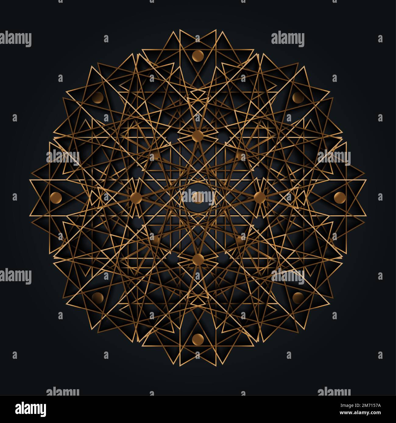 Or alchimie Sacred Mandala, luxueux Résumé géométrique cercle d'or Mandala logo concept Vector, Sacred Geometry isolé sur fond noir Illustration de Vecteur