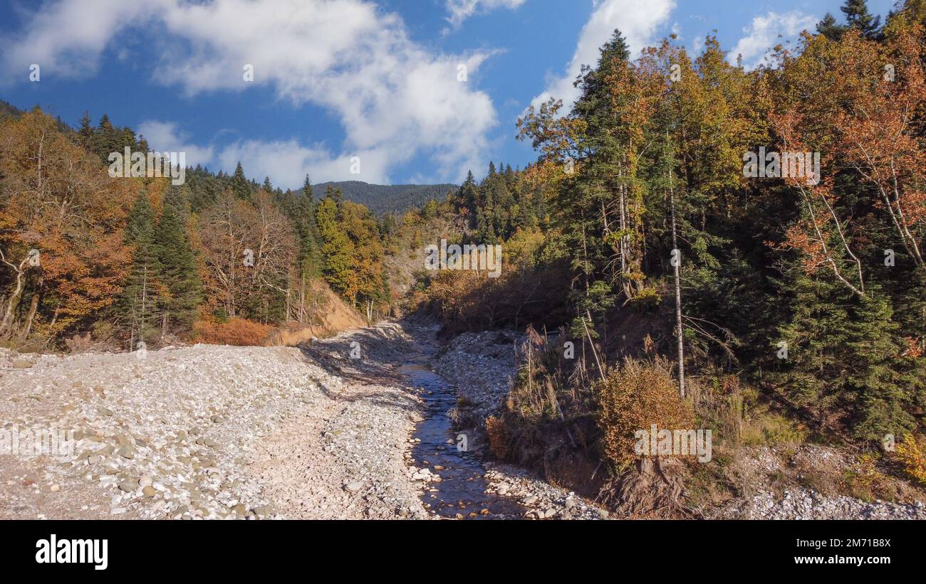 Ruisseau près du lac Plastira, automne, Karditsa, Thessalie, Grèce Banque D'Images