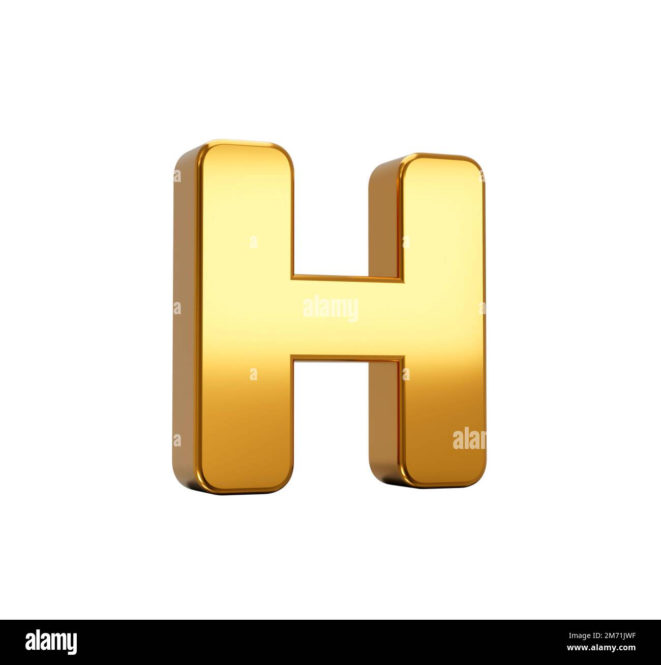 Un rendu de 3D lettres majuscules de l'alphabet d'or H isolées sur fond blanc Banque D'Images