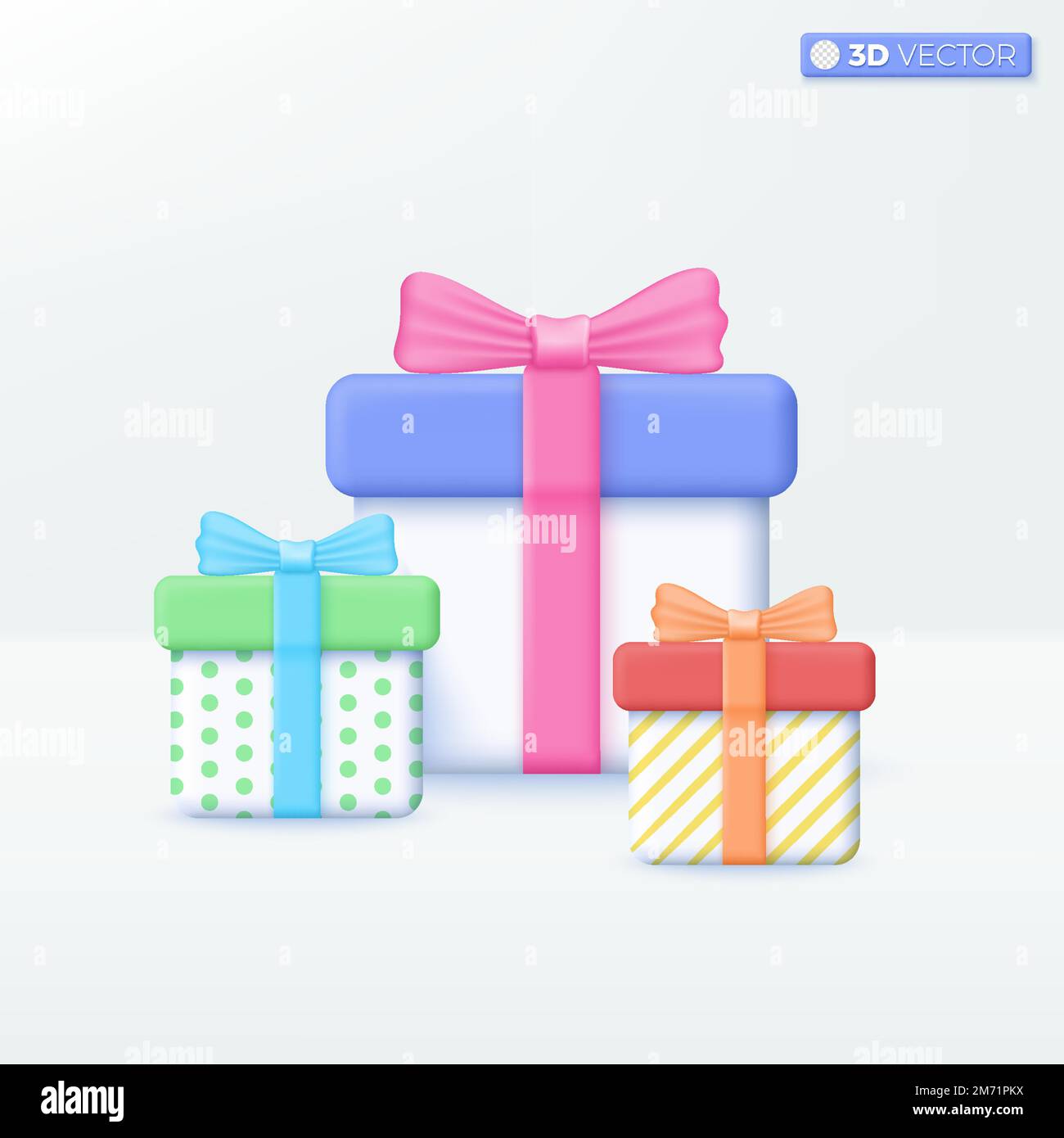 Boîte cadeau avec symboles d'icône de ruban. Concept de Noël, de nouvel an, d'anniversaire ou de mariage. 3D illustrations vectorielles isolées. Dessin animé pastel Mini Illustration de Vecteur