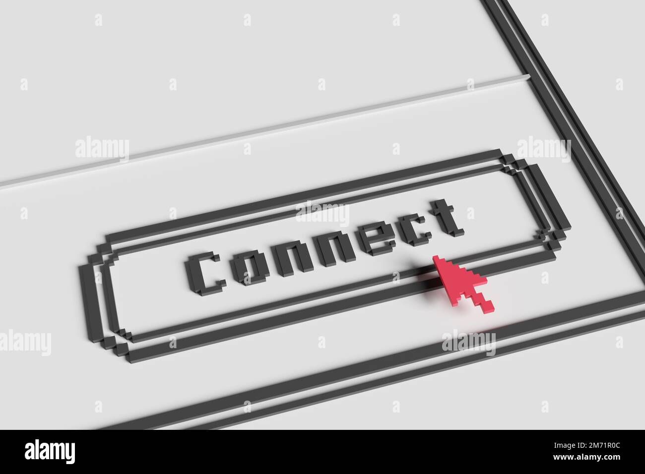 Pointeur de souris pixélisé et boîte de dialogue rétro Computer OS affichant un bouton Connect. Le concept des appels vidéo en ligne, des réunions et des conférences Banque D'Images