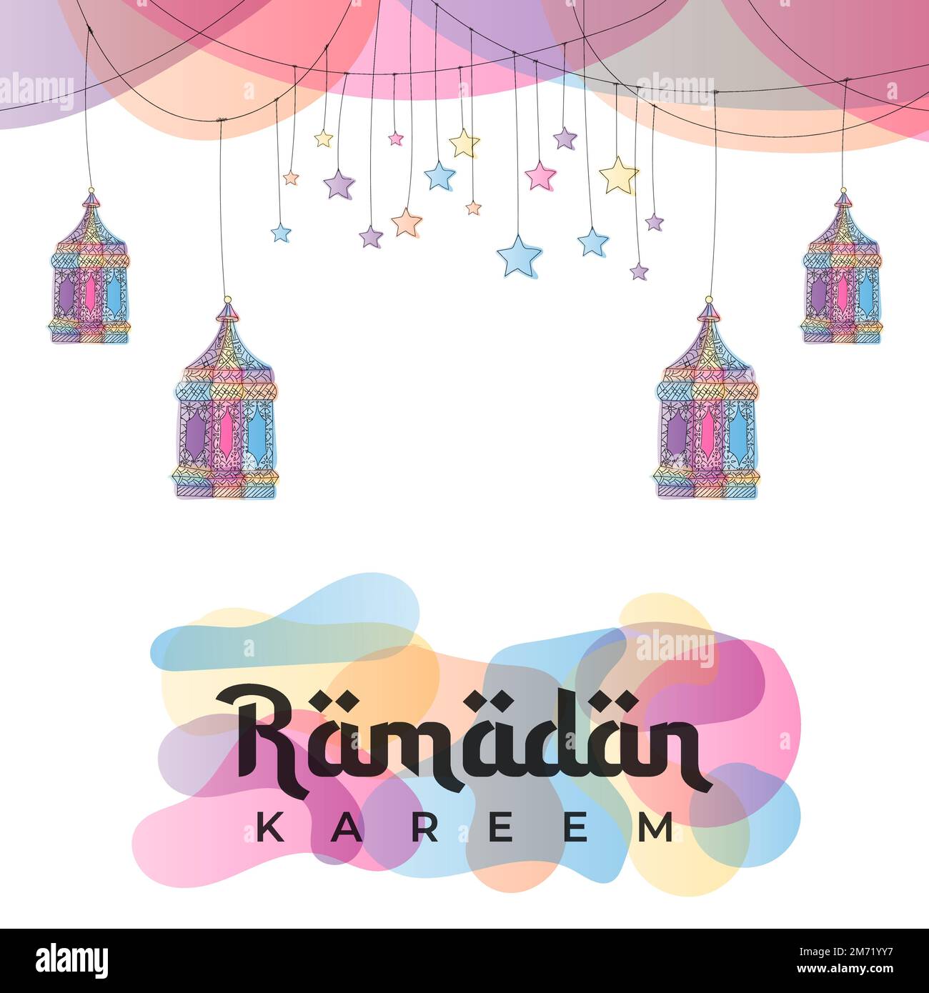 Arrière-plan de la carte de vœux ou de la bannière du ramadan. Lanternes et étoiles dessinées à la main. Ramadan Kareem décor dessiné à la main. Motif vectoriel pour musulman r Illustration de Vecteur