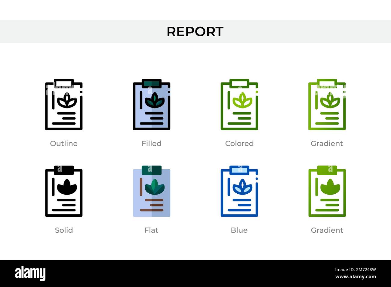 Icône de rapport dans un style différent. Icônes de vecteur de rapport conçues en contour, Uni, coloré, rempli, dégradé, et un style plat. Symbole, illustration du logo. Illustration de Vecteur