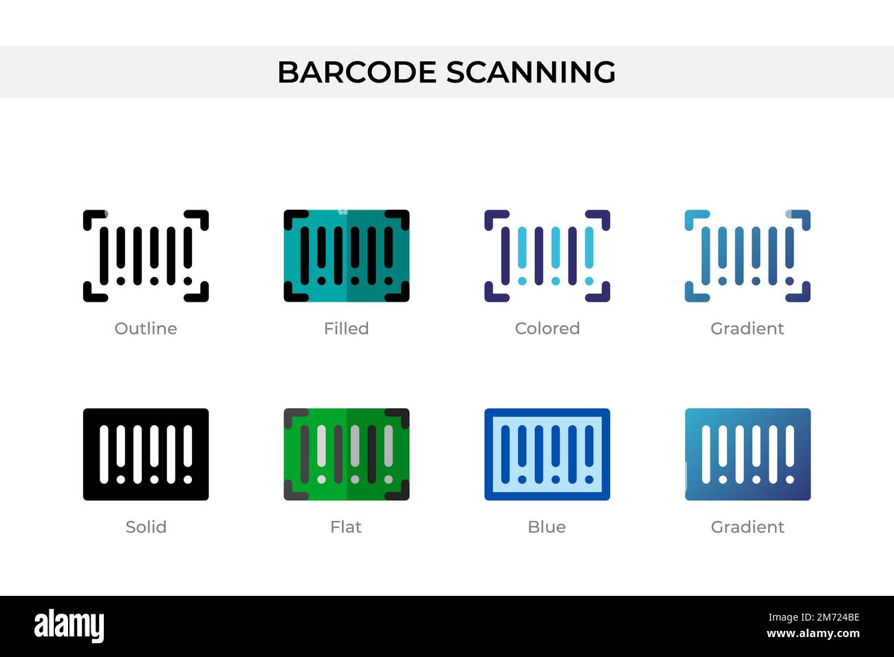 Icône de lecture de code-barres dans un style différent. Icônes vectorielles de lecture de code-barres conçues en contour, solide, coloré, rempli, dégradé, et un style plat. Symbole, Illustration de Vecteur