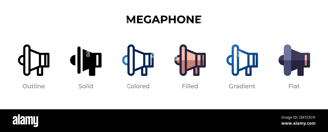 Icône de mégaphone dans un style différent. Icônes de vecteur de mégaphone conçues en contour, solide, coloré, rempli, dégradé, et un style plat. Symbole, logo illustrae Illustration de Vecteur