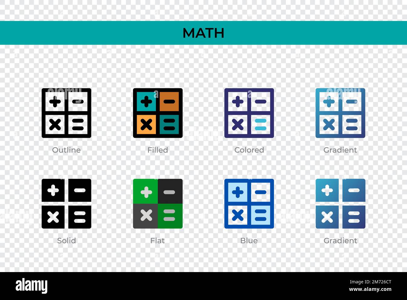 Icône mathématique dans un style différent. Icônes de vecteur mathématique conçues en contour, Uni, coloré, rempli, dégradé, et un style plat. Symbole, illustration du logo. Vect Illustration de Vecteur