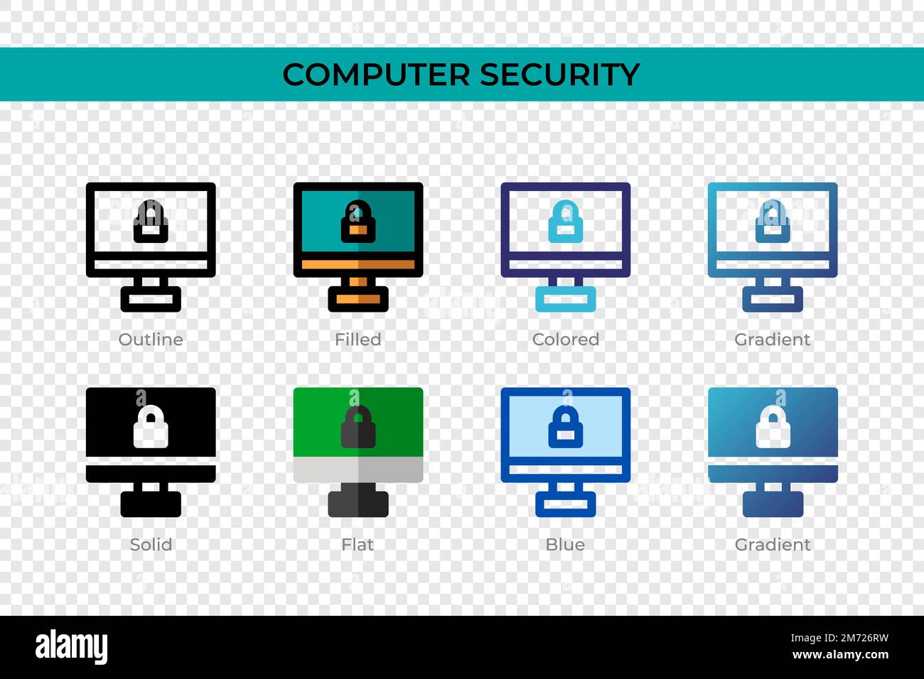 Icône sécurité de l'ordinateur dans un style différent. Icônes vectorielles de sécurité informatique conçues en contour, Uni, coloré, rempli, dégradé, et un style plat. Symbo Illustration de Vecteur