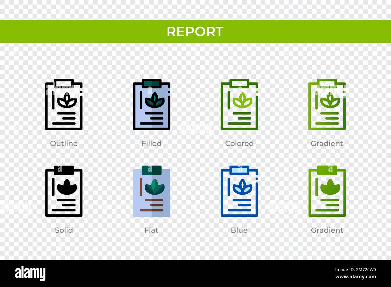 Icône de rapport dans un style différent. Icônes de vecteur de rapport conçues en contour, Uni, coloré, rempli, dégradé, et un style plat. Symbole, illustration du logo. Illustration de Vecteur