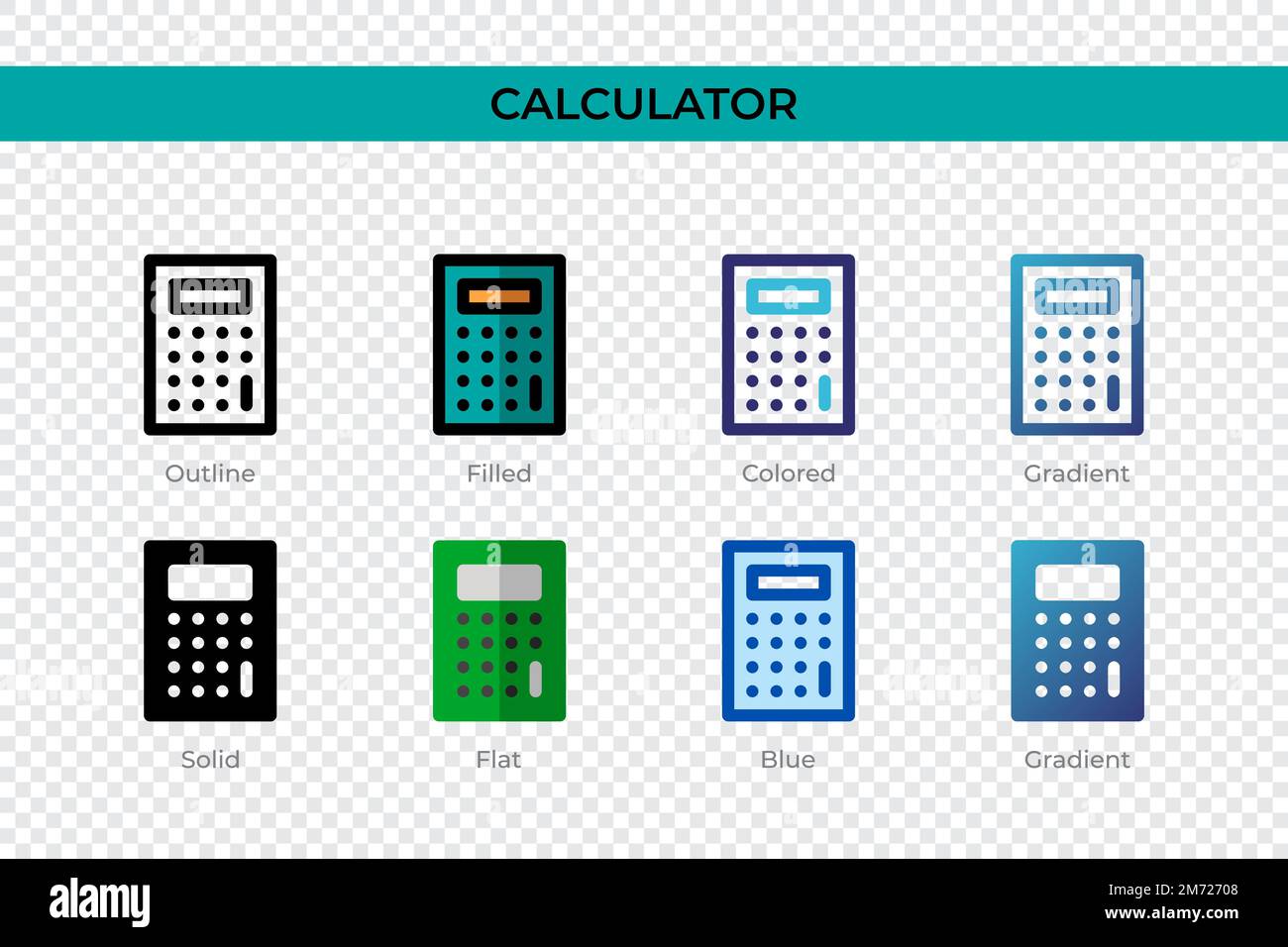 Icône de la calculatrice dans un style différent. Icônes vectorielles de la calculatrice conçues en contours, pleins, colorés, remplis, dégradés, et un style plat. Symbole, logo illust Illustration de Vecteur