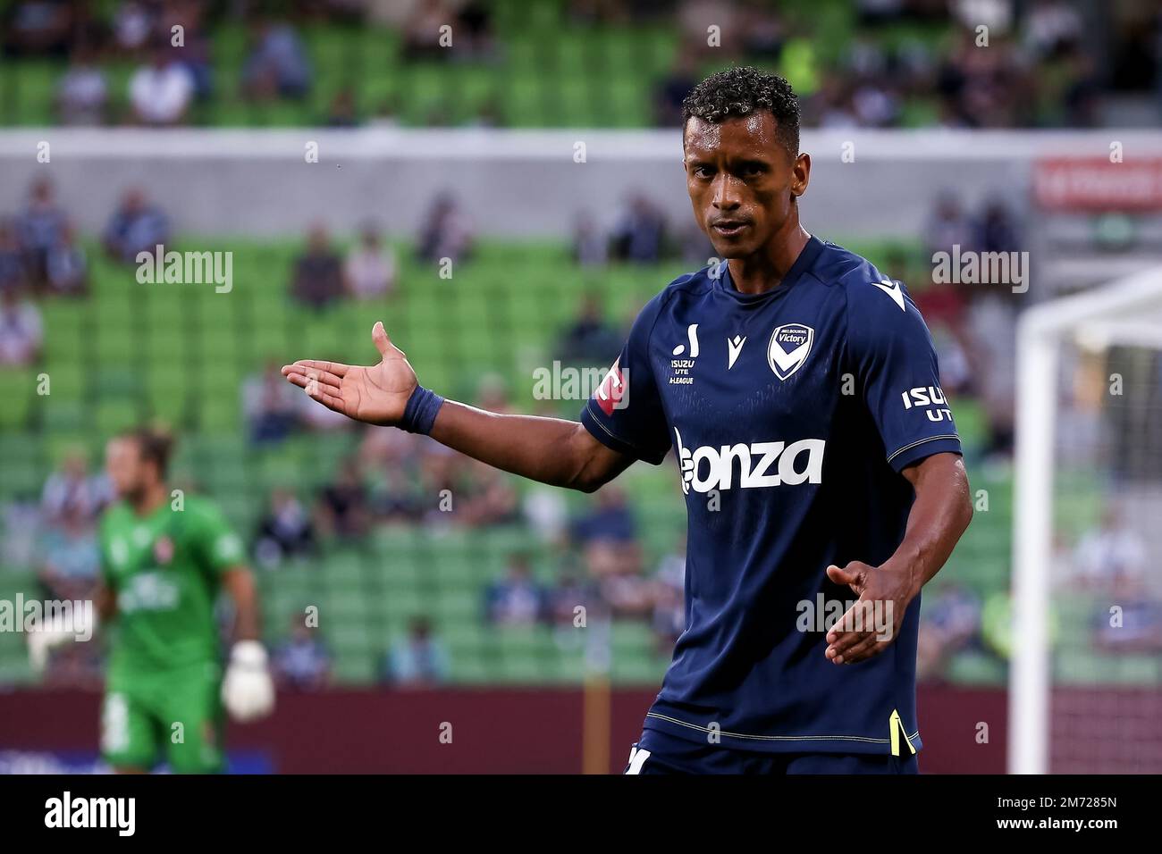 Melbourne, Australie, 6 janvier 2023. Luis Cunha de la victoire de Melbourne lors du match De football masculin A-League entre la victoire de Melbourne et le rugissement de Brisbane à l'AAMI Park sur 06 janvier 2023 à Melbourne, en Australie. Crédit : Dave Helison/Speed Media/Alamy Live News Banque D'Images