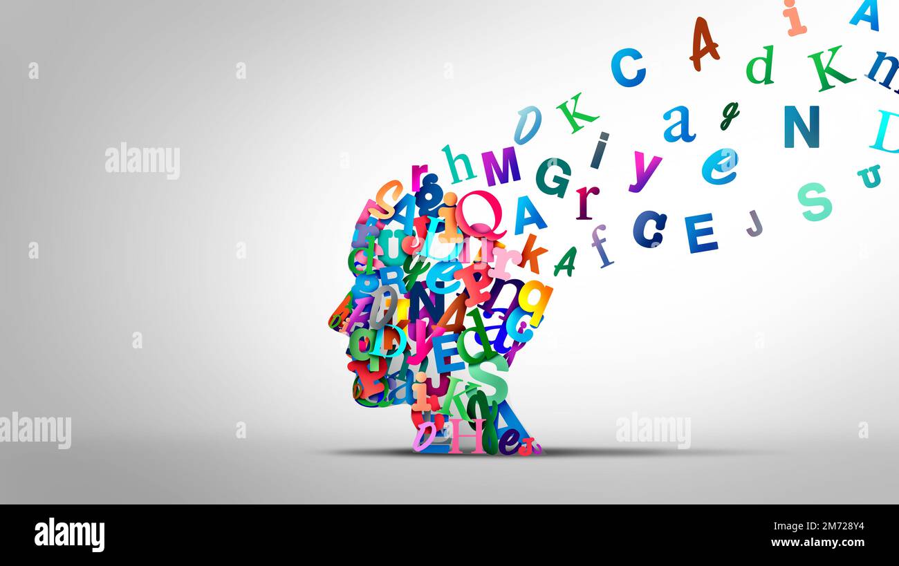 Apprendre à lire et à lire la compréhension ou la langue parlée et le spectre autiste ou le concept de trouble de la dyslexie en tant que tête humaine faite d'Alphabet Banque D'Images