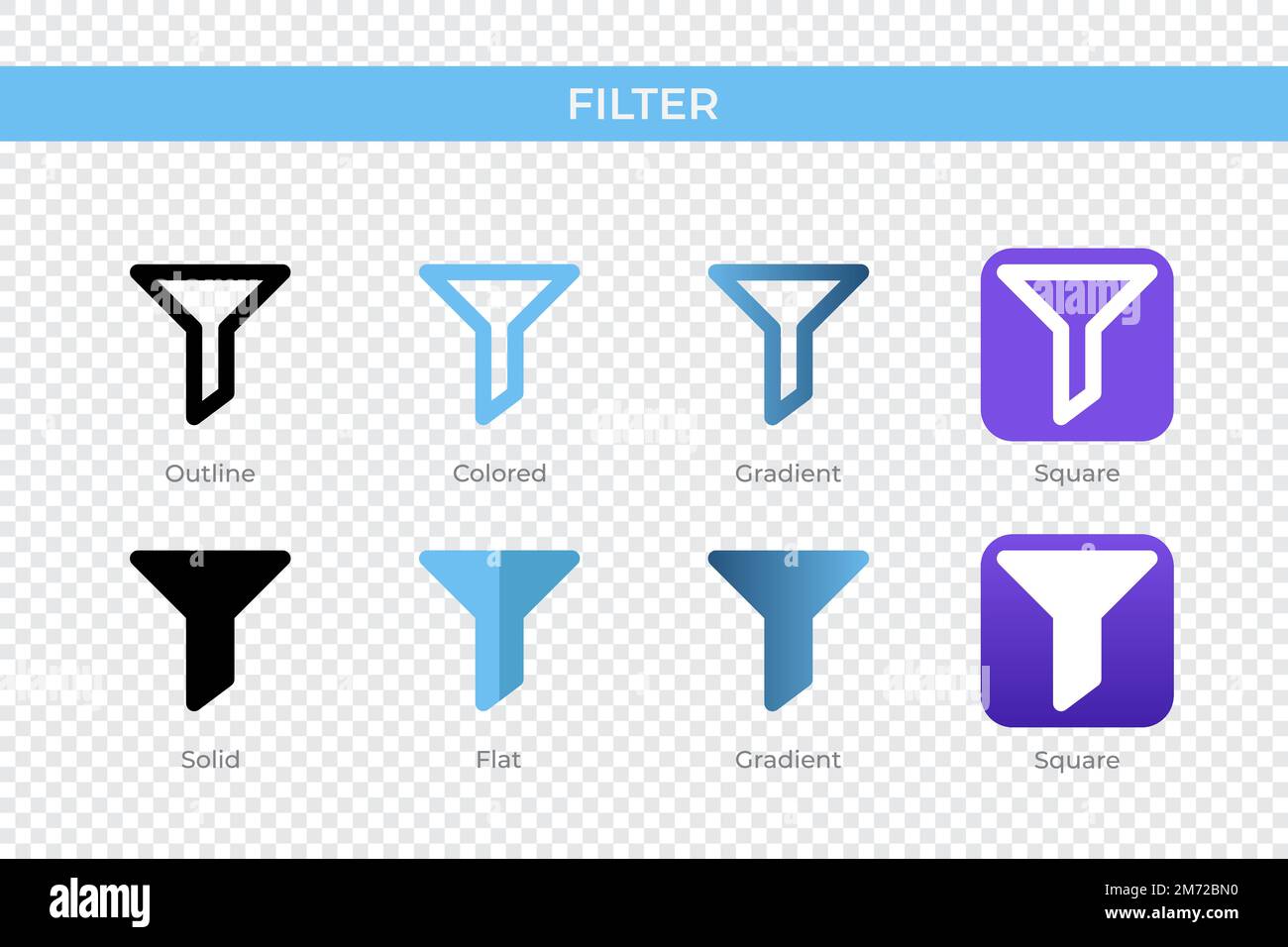 icône de filtre dans un style différent. filtrer les icônes vectorielles conçues en style contour, uni, coloré, dégradé et plat. Symbole, illustration du logo. Vecteur i Illustration de Vecteur