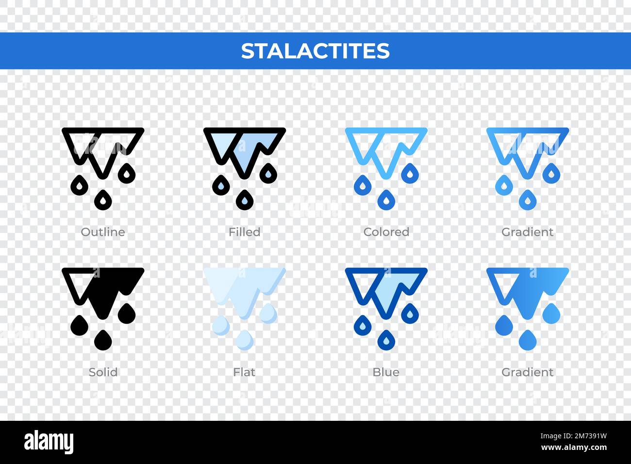 Icônes stalactites de style différent. Icônes de stalactites définies. Symbole de congé. Différentes icônes de style sont définies. Illustration vectorielle Illustration de Vecteur